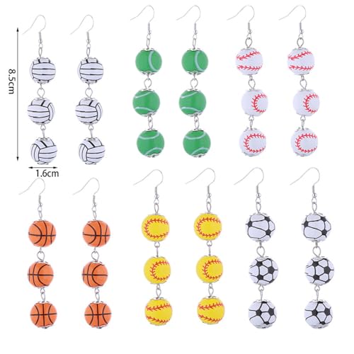 3D Wood Sport Ball Dangle Earrings Baseball Football Soccer Drop Earrings Player Fans Jewelry Gifts for Women2