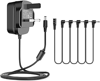 TKDY 9V Guitar Effects Pedal Power Supply Adapter,9 Volt 1.5A 1A Wall Charger Tip Negative 5.5 * 2.1mm with 5 Way Daisy Chain Cables