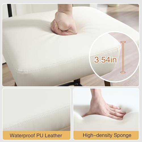 Butacos VipDesk de altura para barra, set de 2 unidades, tapizados en cuero sintético, con respaldo y patas de madera de nogal, estilo moderno - Blanco miniatura 3