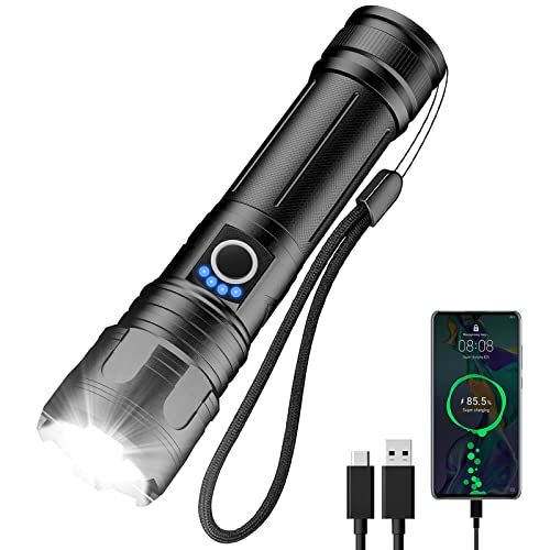 Flashlights High Lumens Rechargeable (Battery Included), 100000 Lumens Xhp70.2 Super Bright Led Flashlight With Holster, Type-C, 5 Modes, Zoomable, Ipx6 Waterproof Flashlights For Emergency Camping #TOP5