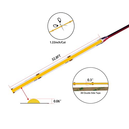 Pandery Cob Led Strip Light 2700K Warm White, 32.8Ft/10M Bright Led Tape Lights With Remote And Ul-Listed Adapter, Cri90 Dimmable Led Ribbon For Home, Kitchen, Under Cabinet, Bedroom. #TOP3