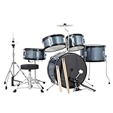 Senfot Drum Set for Musical Instruments, Five Piece Drums with Bass Drum, Tom-Tom, Snare, Cymbals, Hi-Tone Drum, Sticks, Base Pedal and Stool, Beginner Set, Blue