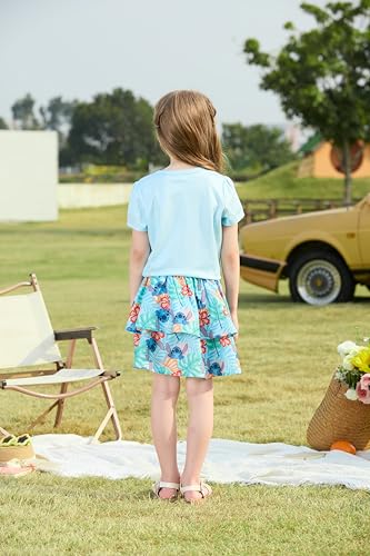 Image of Disney Frozen Elsa Stitch Minnie Princess Toddler Girls' T-Shirt & Double Ruffle Skirt 2 Piece Outfit Summer Clothes Set 2-9Y