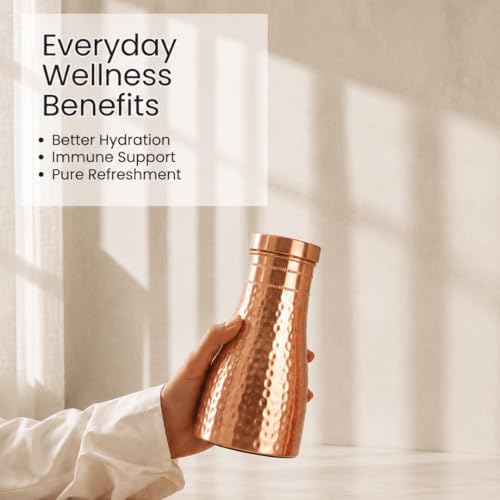 Image of Pure Copper Bedside Water Bottle 950ml | Handcrafted Ayurvedic Copper Bottle for Daily Use | Enhances Immunity, Balances pH, Premium Wellness Drinkware