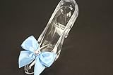 Set of 2 Princess Acrylic Clear Slipper Cake Topper, Party Favor with Satin Bow Choose Color (BLUE MIST BOW)