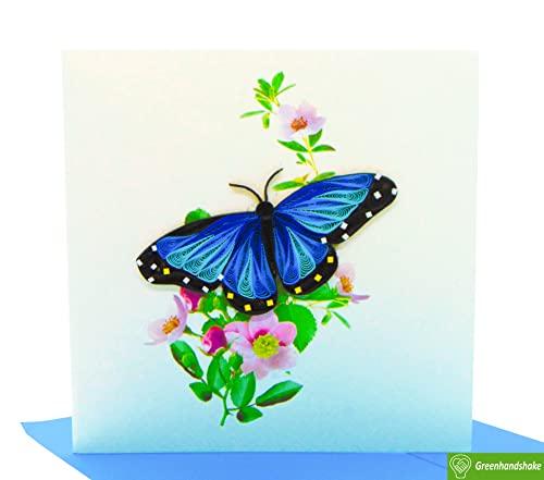 Ulysses Butterfly, Quilling Card 3D - Unique Dedicated Handmade, Design Greeting Card For Birthday, Valentine's Day, Mothers Day, Spring, Fathers Day, Graduation, Wedding, Anniversary, Thank You, Get Well, All Occasion | 6" X 6" #TOP2