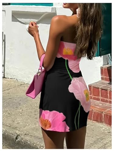 SOLY HUX Women's Floral Print Mini Tube Dress Strapless Sleeveless Bodycon Dresses2