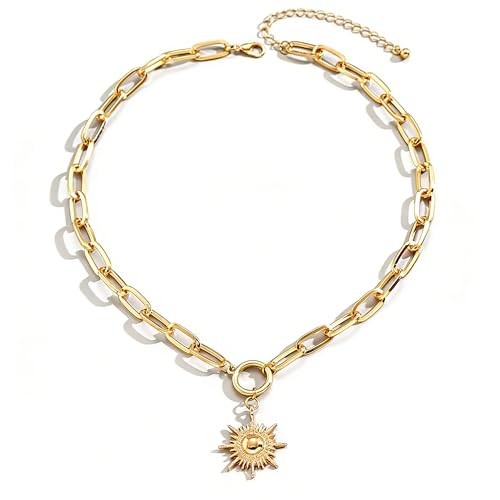 NOVYRA Elegant Gold Sun Necklace For Women Dainty 14k Gold Plated Pendant Necklace Vintage Stacked Sun Collarbone Chain Necklace Fashion Summer Beach Dance Party Jewelry (Gold)