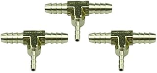 HongBoW Hardware 3 pcs Brass Barb Reducing Tee, 1/4" x 1/4" x 1/8" Hose Barbed T Reducer Fitting For Water/Fuel/Air