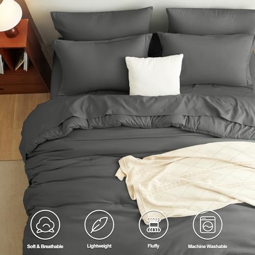 CozyLux King Size Comforter Set Dark Grey, 7 Pieces Bed in a Bag King Comforter Set with Sheets, Bedding Set with Down Alternative Comforter, Fitted Sheets, Flat Sheets, Pillow Shams and Pillowcases