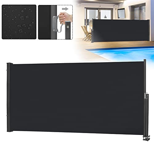 LZQ Seitenmarkise Ausziehbar Sichtschutz Sonnenschutz Windschutz Markisen, Wasserbeständig Polyester Seitenrollo mit Wandhalterung aus Alu für Terrasse Balkon Privatsphäre (140x300cm, Anthrazit)