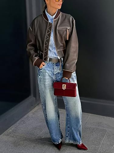 Flamingals Women's Barrel Jeans High Waisted Boyfriend Baggy Jean Wash Seam Detail Without Belt4