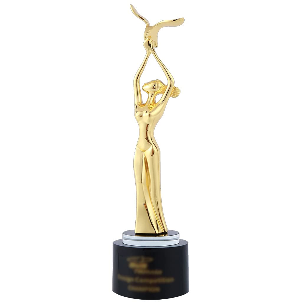 Trofeo Premio A Forma di Graziosa Statua di Dea, Trofei in Metallo A Forma di Gabbiano, Trofeo con Incisione Personalizzata, Base in Cristallo Nero, Premi per Gare di Danza