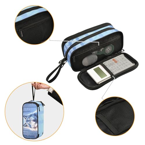 Image of Wolf Snowy Pencil Case Box Boys Girls Large Pencil Pouch Zipper Compartments Big Capacity Stationery Pen Bag Organizer for Kids Teens Adults School