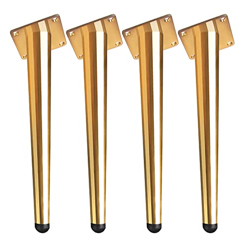 16 Inch Gold Furniture Legs Set of 4, Mid Century Table Legs Brass Furniture Legs Steel Sofa Legs Furniture Feet High Obligue Conical Golden Dresser Legs for Coffee Desk Cabniet Cupboard Couch