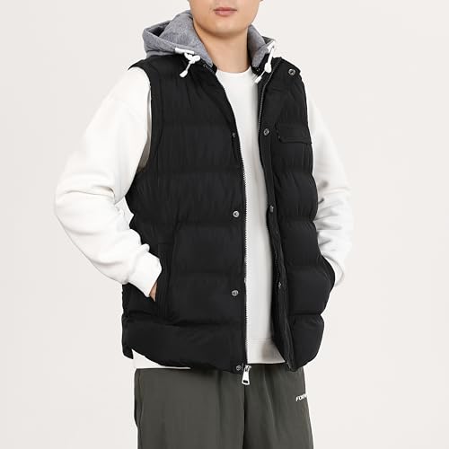 Men's Winter Puffer Vest, Sleeveless Jacket with Padded and Detachable Hood - Ideal Outerwear for Cold Weather3