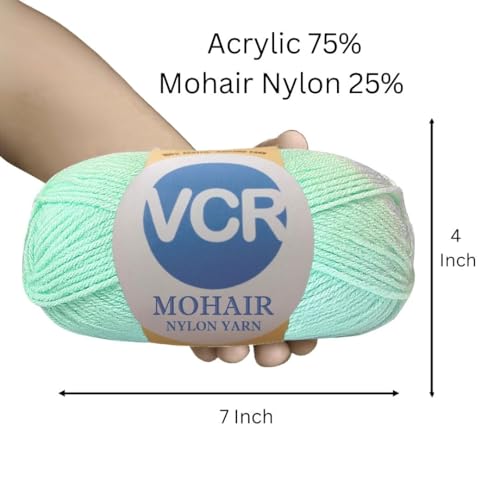 Image of VCR Mohair Nylon Very Light Blue Yarn, 100 Grams Hank, 196 Meters Length, Acrylic 75%, Mohair Nylon 25%, Pack of 1 Yarn, Soft Crosia Threads, Suitable for Winter Garments.