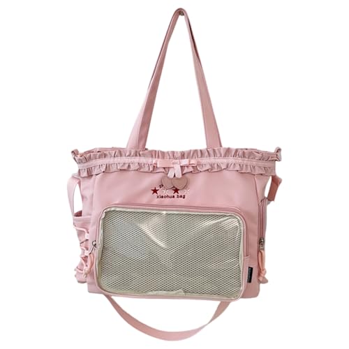 Simple Shoulder Bag Large Capacity Commuting Bag Teens Ruched Lace Bows Ita Bag
