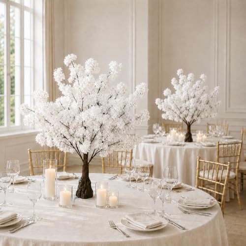 3.6FT-2 Pack White Artificial Cherry Blossom Tree Faux Tree for