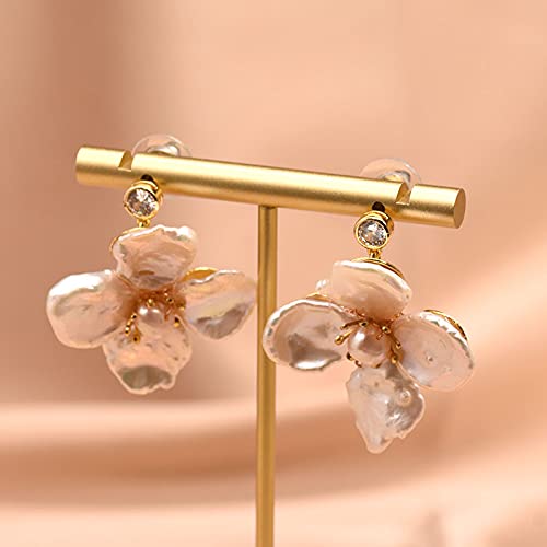 SALAN Pendientes Colgantes En Forma De Flor De Perla De Agua Dulce Blanca Natural Pura para Mujer, Regalo De Compromiso De Boda, Joyería Hecha A Mano
