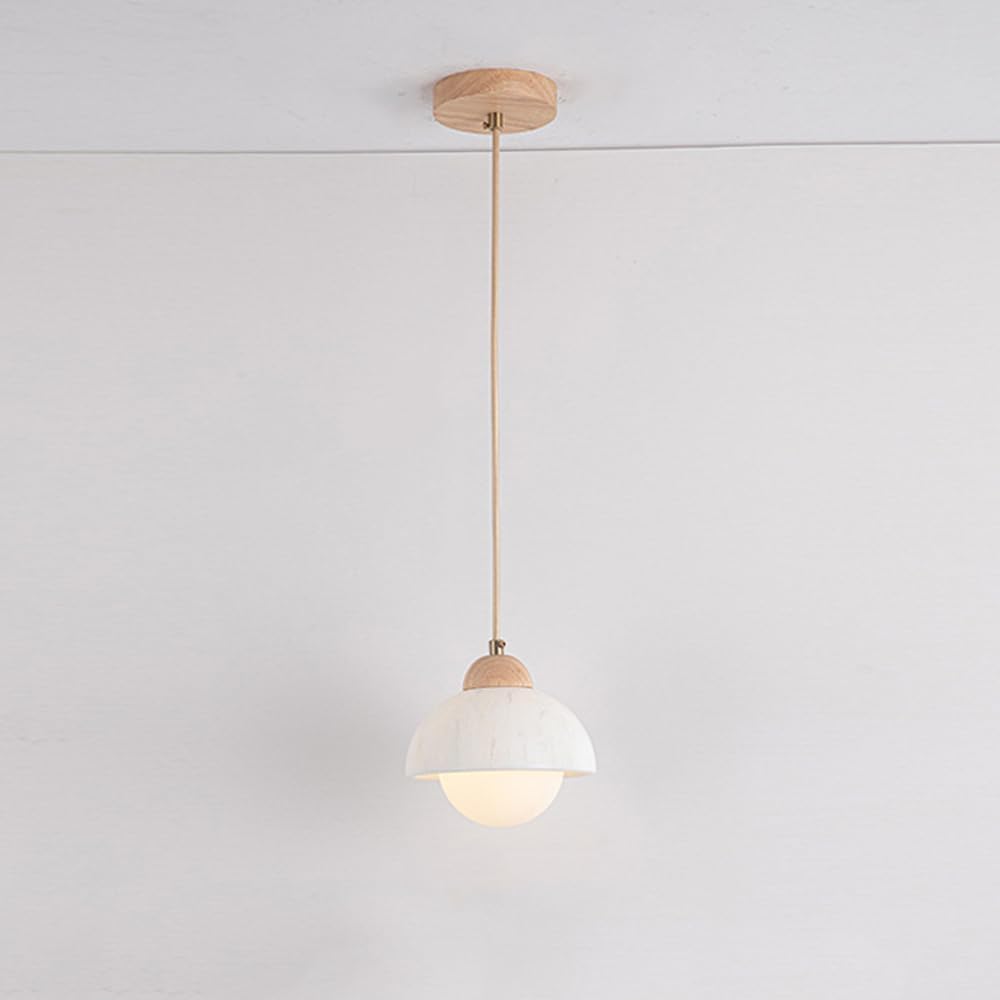 White Alabaster Globe Lighting Milk Glass Marble Light Stmid Century Ceiling Hanging Lamp Wood Rustic Chandelier for Bedroom Kitchen Island Dining Room Farmhouse Bathroom/Log Color