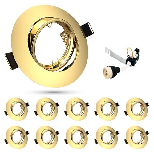 HiBay 10x Recessed Ceiling Lights GU10 Gold Spotlights 360° Tiltable Round LED Downlights for Hallway Shopping Mall 240V, 90mm Outer Diameter, 68-85mm Cut-Out Holes, Without Bulb