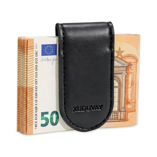 Pince à Billets magnétique Homme en Cuir, Aimant Puissant pour Cartes et Billets. Légère, Portable et de Haute qualité, idéale pour la Poche (Noir...