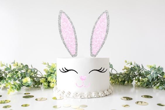 Bunny Face Cake Topper, Easter cake topper, one cake topper, easter bunner cake topper, first birthday cake toppe (White Ears)