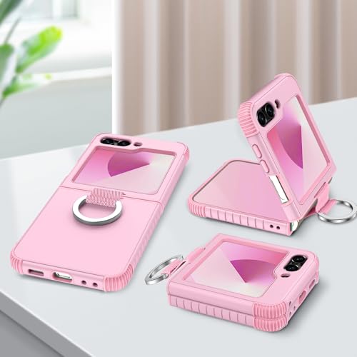 Image of BENTOBEN for Samsung Galaxy Z Flip 6 5G Case with Ring, Heavy Duty 2 in 1 Full Body Rugged Galaxy Z Flip6 Case Girls Women Boy Men Shockproof Protection Cover for Samsung Z Flip 6 6.7 inch,Cherry Pink