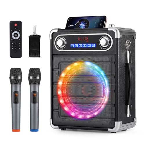 ZYMY Karaoke Machine 2 Wireless Microphones & PA Speaker System - Portable Party Bluetooth Speaker with Beat-Sync LED Lights, AUX/USB/TF Playback for Home Nights/Garden Parties/AU Camping