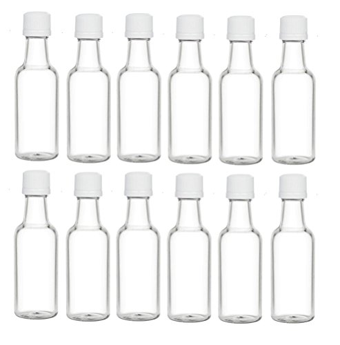 Nakpunar 12 pcs 50 ml Clear Plastic Liquor Bottles with White Cap - MADE IN USA