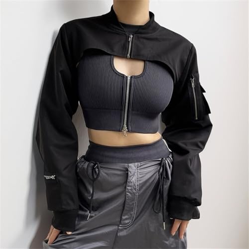 win2win Punk Fashion Crop Shrug Top Women Cargo Shoulder Covers Goth Long Sleeve4
