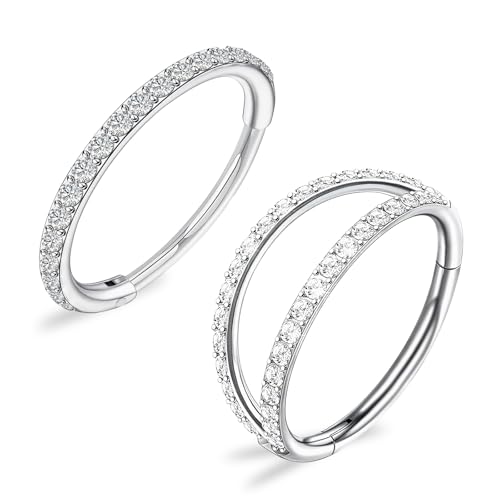 SGQTZDZQ 2PCS Titanium Nose Ring Septum Ring Diamond Setting Process 8MM Nose Rings for Birthday Party Camping