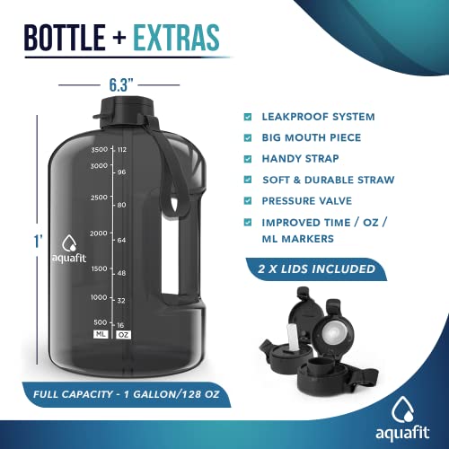 Aquafit 1 Gallon Water Bottle With Times To Drink - 128 Oz Water Bottle With Straw - Motivational - Large - Sports Bottle With Time Marker - Gym Jug #TOP3