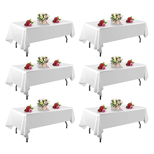 FINDYOU 6 Pack White Table Cloth Rectangle Table 60 x 102 Inch Tablecloths for 6 Foot Rectangle Tables. Stain and Winkle Resistant Polyester Washable White TableCloths for Parties Wedding Dining