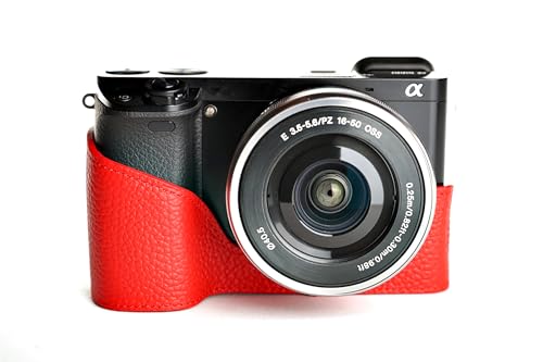 Housse en cuir véritable pour Sony A6000 demi-coque TP au style vintage rouge