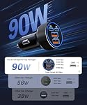 Car Charger USB C Fast Charger, 90W Cigarette Lighter Adapter, 4-Port USB-C & USB-A PD/QC3.0 Car Phone Charger Adapter for iPhone 17/16/15 Pro Max, Galaxy S25/S24, Pixel, Android, Accessoire Voiture