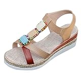 ZTFYKLIN Sandalias Mujer Verano Negro De Cuña Para Mujer, Antideslizantes, Con Cuentas Arroz Y Gruesa, Colores A Juego. (Brown, 41) Cubanas Playa Esparto Barefoot Caminar Sandalia Dorada Plana