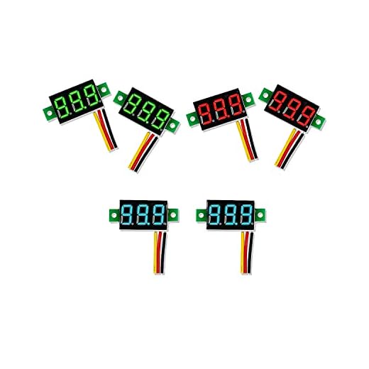 Sumklin Mini DC Voltmeter 0.36 inch 3-Wire DC 0-100V Voltage Tester 6PCS LED Panel 3 Colors Combined