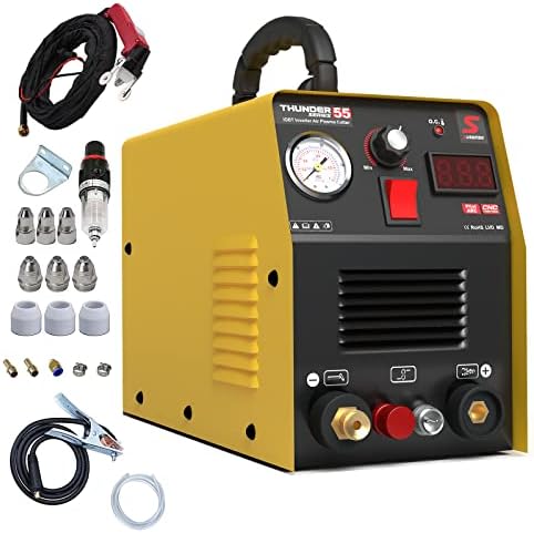 SUSEMSE Plasma Cutter, Non Touch Pilot Arc Cut 50 Amp Air Plasma Cutting Machine, Portable IGBT DC Inverter Plasma Cutting Equipment with LCD Digital Display, Accessories and Consumables