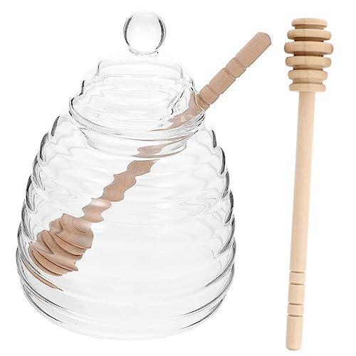 GRIRIW 1 Set Glass Honey Jar Honey Settling Tank Small Honey Jars Clear Honey Honeypot Empty Honey Bottles Syrup Jars Glass Home Syrup Jar Decorative Honey Container Wood re-usable