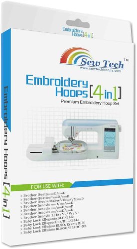 Sew Tech 4 in 1 Hoop & Grid Set for Brother Machines Duetta 4500d, 4700d Quattro 6000d, 6700d Dream Maker Ve2200, Vm6200d Innovis 1500, 1500d, 2200d, 2500d, 2800d & Baby Lock Brand Embroidery Machines: Ellegante Blg, Blg2 Ellageo Plus, Bll, Bll2 Elli