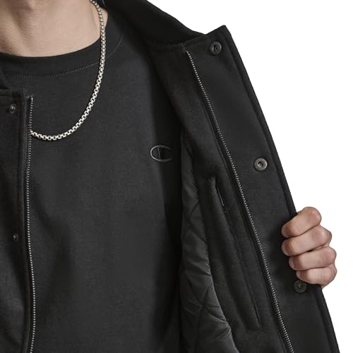 Champion Men's Letterman Varsity Bomber Jacket with Faux Leather Sleeves, Black, Small by Champion - Image 3