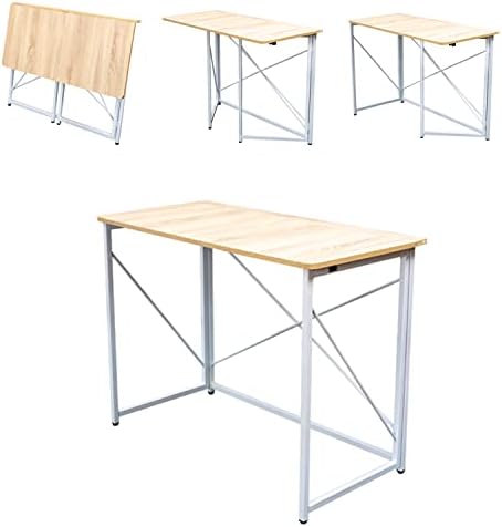 Computer Desk, Folding Office Writing Desk for Small Spaces Student Study Table Foldable Laptop PC Gaming Desk for Home Bedroom Corner Wooden Kids Writing Desk (Beige)