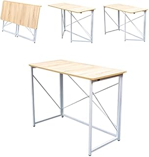 Computer Desk, Folding Office Writing Desk for Small Spaces Student Study Table Foldable Laptop PC Gaming Desk for Home Bedroom Corner Wooden Kids Writing Desk (Beige)
