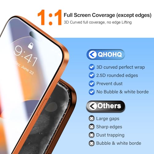 QHOHQ [1-Second Auto-Install] 3 Pack Screen Protector for iPhone 17 Pro Max [6.9 Inch] + 1 Set Camera Lens Protector, 9H+ Shatterproof Tempered Glass, [12FT Military Grade Protection], Case Friendly by QHOHQ - Image 5
