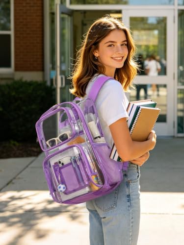 Flowston Clear Backpack Heavy Duty 17 Inch Large PVC Clear Bookbag
