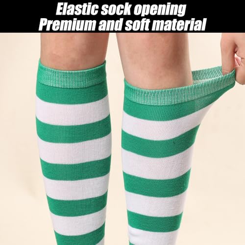 Image of XIHIRCD 2 Pairs Thigh High Socks, Cotton Striped Socks St. Patrick's Day Thigh High Socks Green and White Striped Socks Long Socks Sports Socks Thigh High Stockings for Women Girls