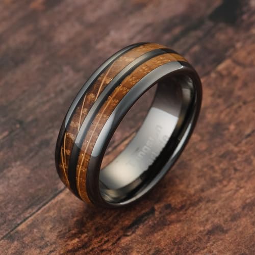 100S JEWELRY Gunmetal Gray Tungsten Rings For Men whiskey barrel Wood grain Inlay wooden Wedding Promise Engagement Band Size 6-162