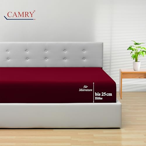 Camry Spannbettlaken 2er-Set 90x200cm - 100x200cm Bordeaux Baumwolle Jersey Oeko-Tex – Ansicht 2